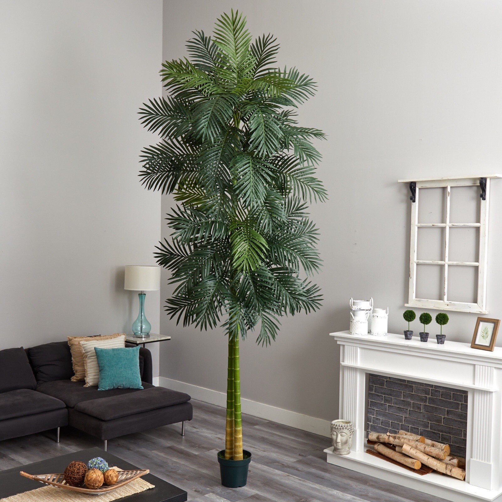 10’ Double Stalk Golden Cane Artificial Palm Tree Real Touch). Retail $334