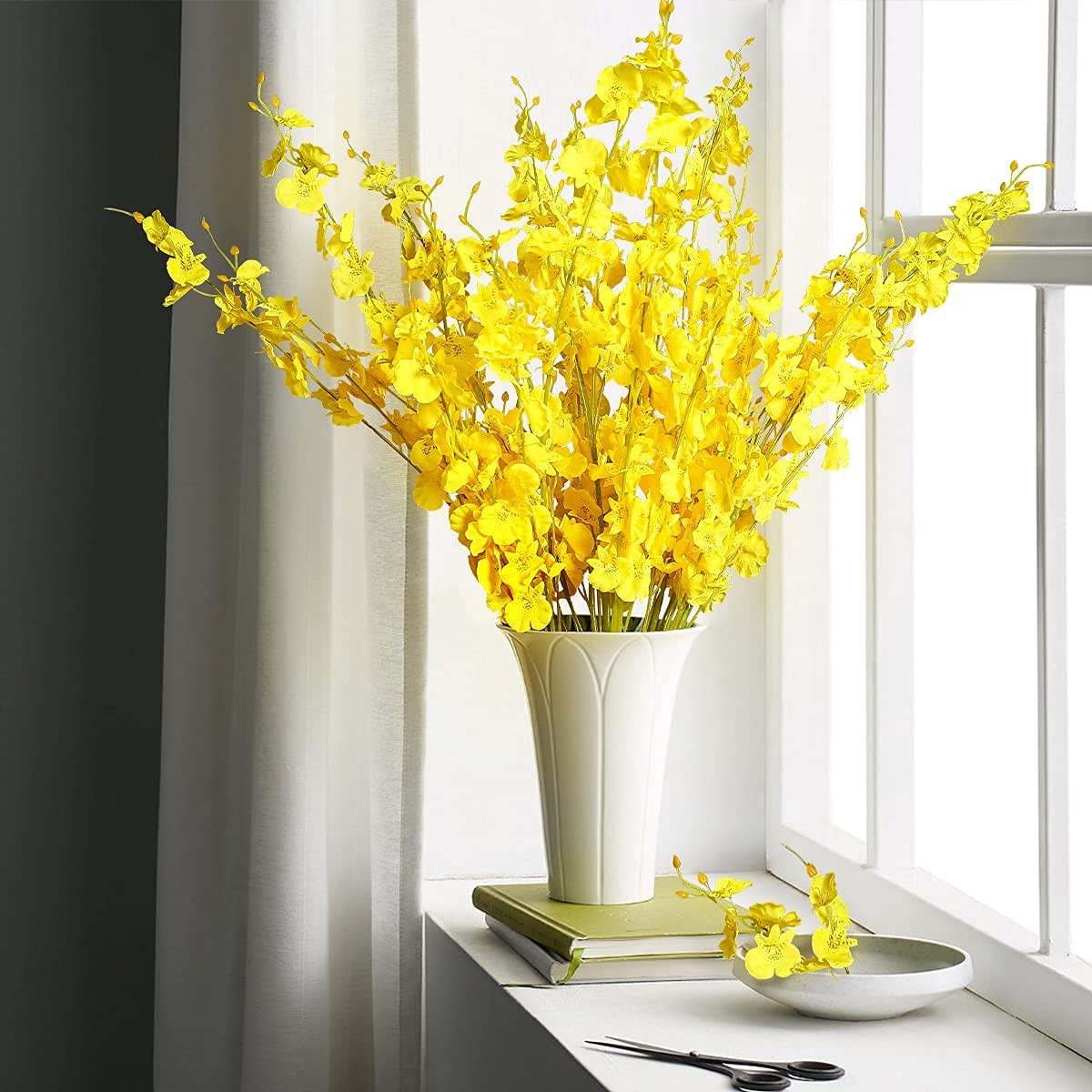 Kisflower 12Pcs Yellow Artificial Orchids Flowers, Dried Silk Orchids, Fake O…
