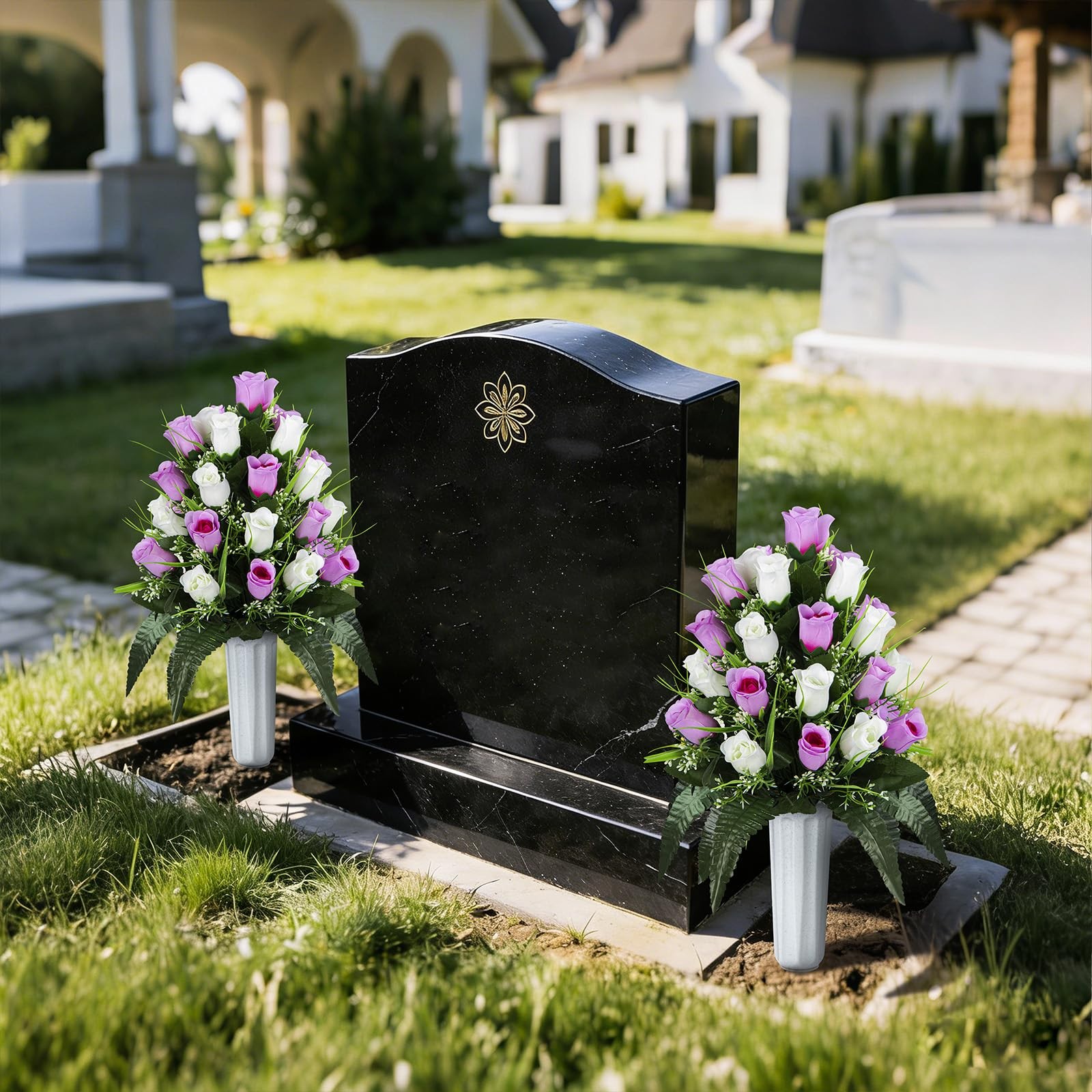 2 Sets Artificial Cemetery Flowers, Grave Decorations Roses, Memorial Flowers…