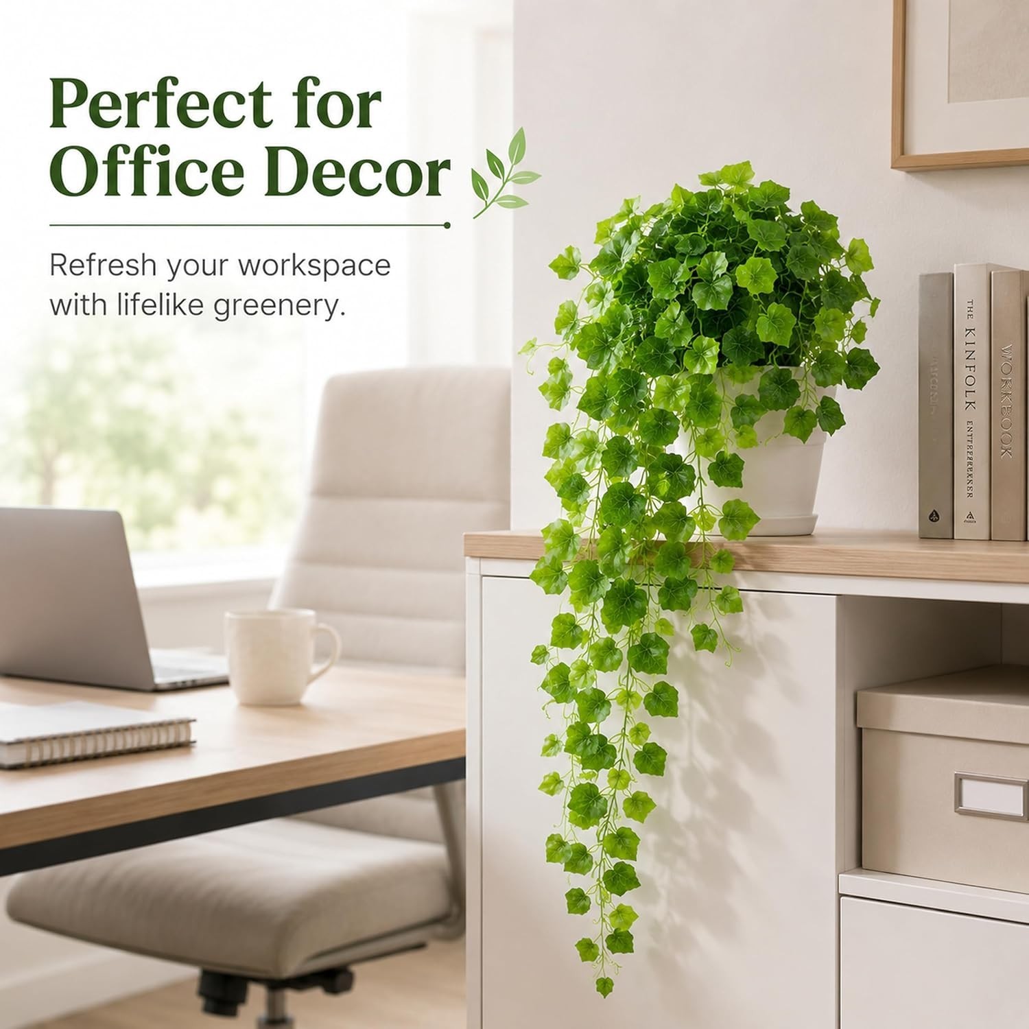 36″ Fake Pothos Hanging Plant in Pot, Artificial Hanging Plant with 168 Lush …