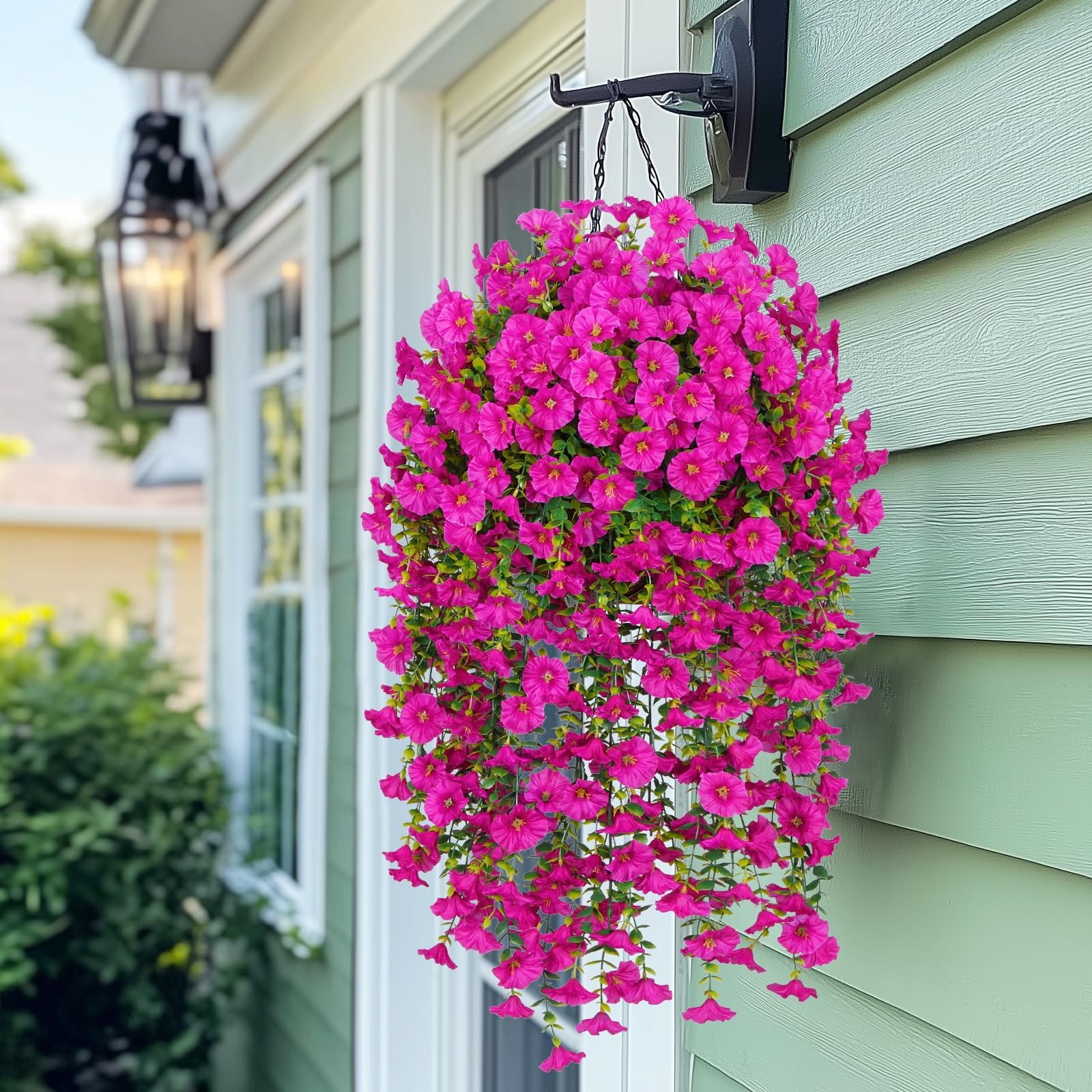 2PCS Artificial Hanging Flowers UV Resistant Faux Petunia Outdoor Porch Patio
