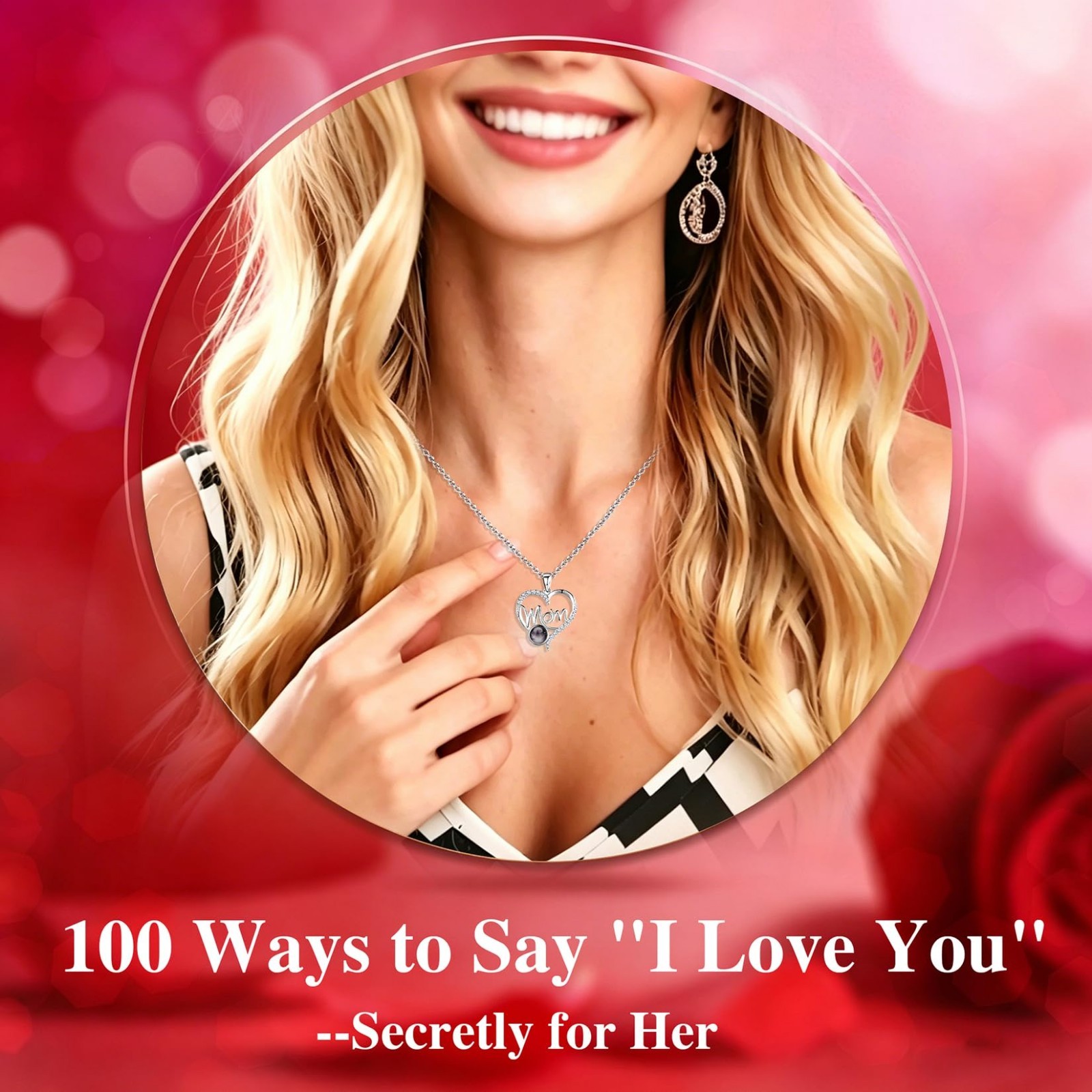 Unique Mother’s Day Gift – Preserved Red Roses & “I Love You” Necklace, Perfect
