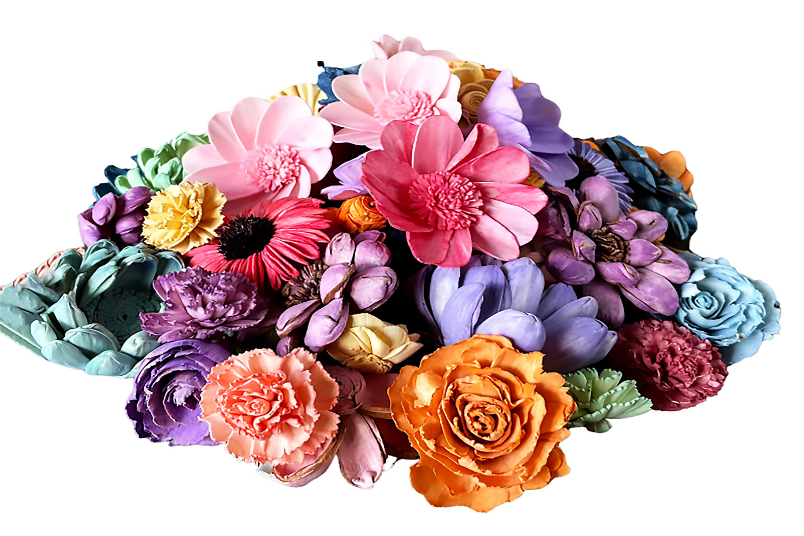 Wood Flowers Bouquet Multi Color Types Handmade with Stems DIY Easy Assemble(23)