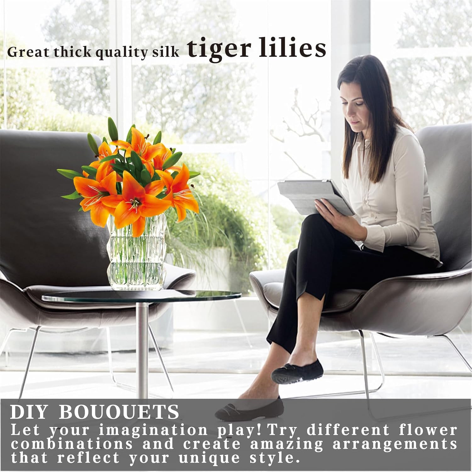 6Pcs Lilies Artificial Flowers Orange Lilies Real Touch Tiger Lily Fake Lillies