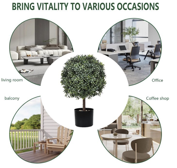 Topiary Trees Artificial Indoor or Outdoor Set of 2 Faux Shrub Plants 23″ T,13″D
