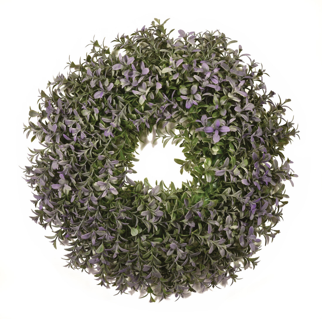 Wreath Candle Ring 12″ Green Purple Artificial Floral Decor
