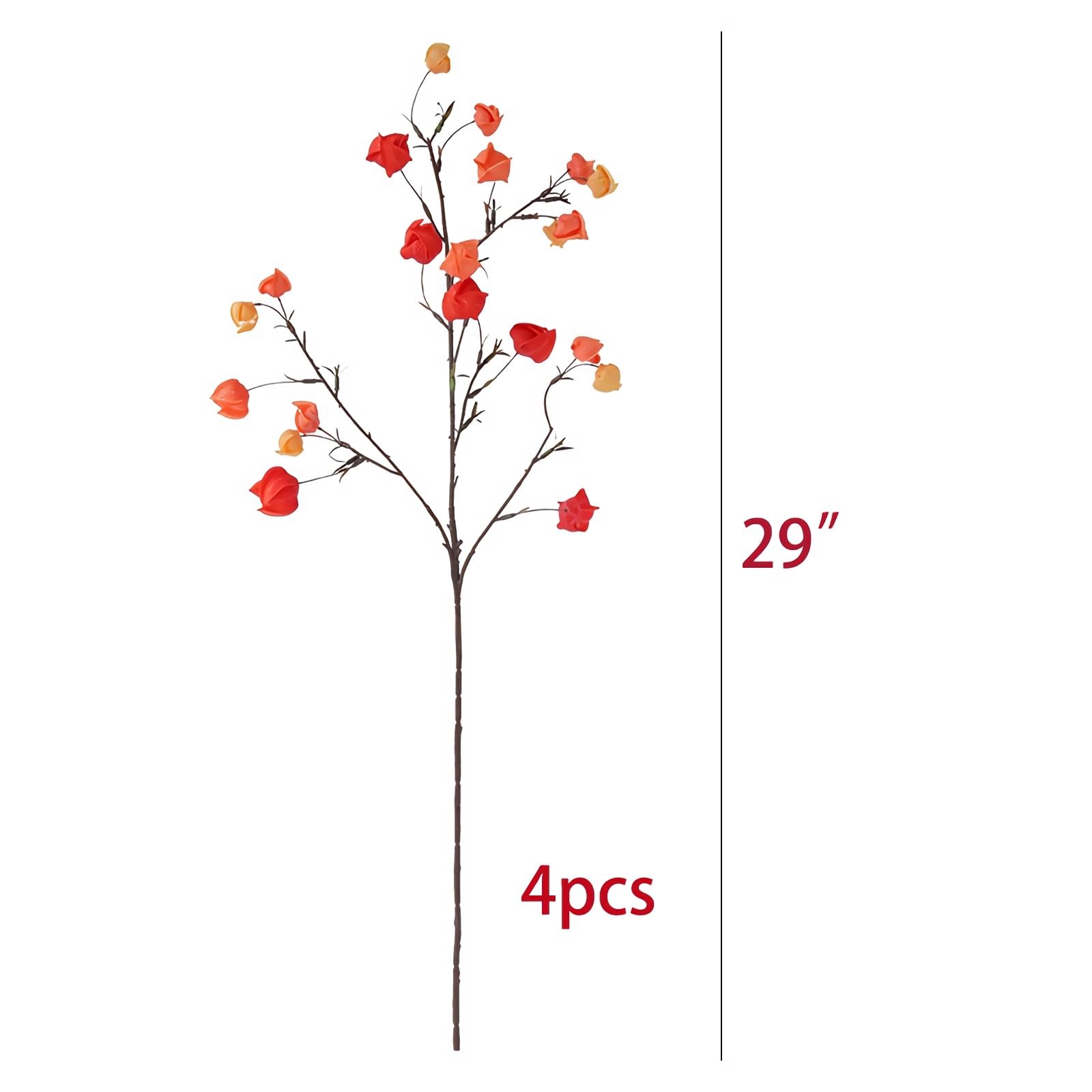 4pcs Artificial Chinese Lantern Flowers 29″ Fake Orange Silk Winter Cherry St…