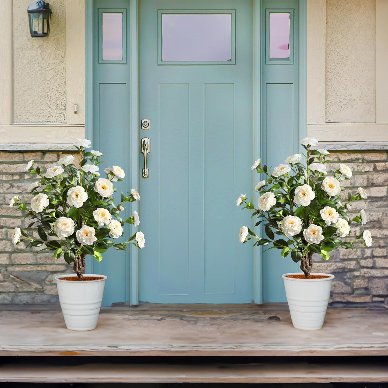 36” Artificial Camellia Tree – 2 Pack Faux Floral Plants for Home & Office Deco