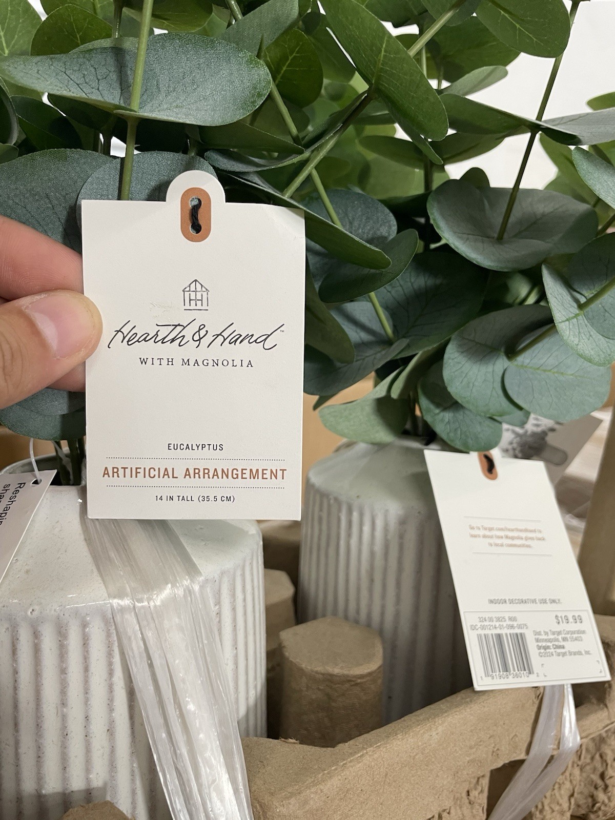 Artificial 14” Eucalyptus potted arrangement; Hearth&Hand by Magnolia, box of 2!