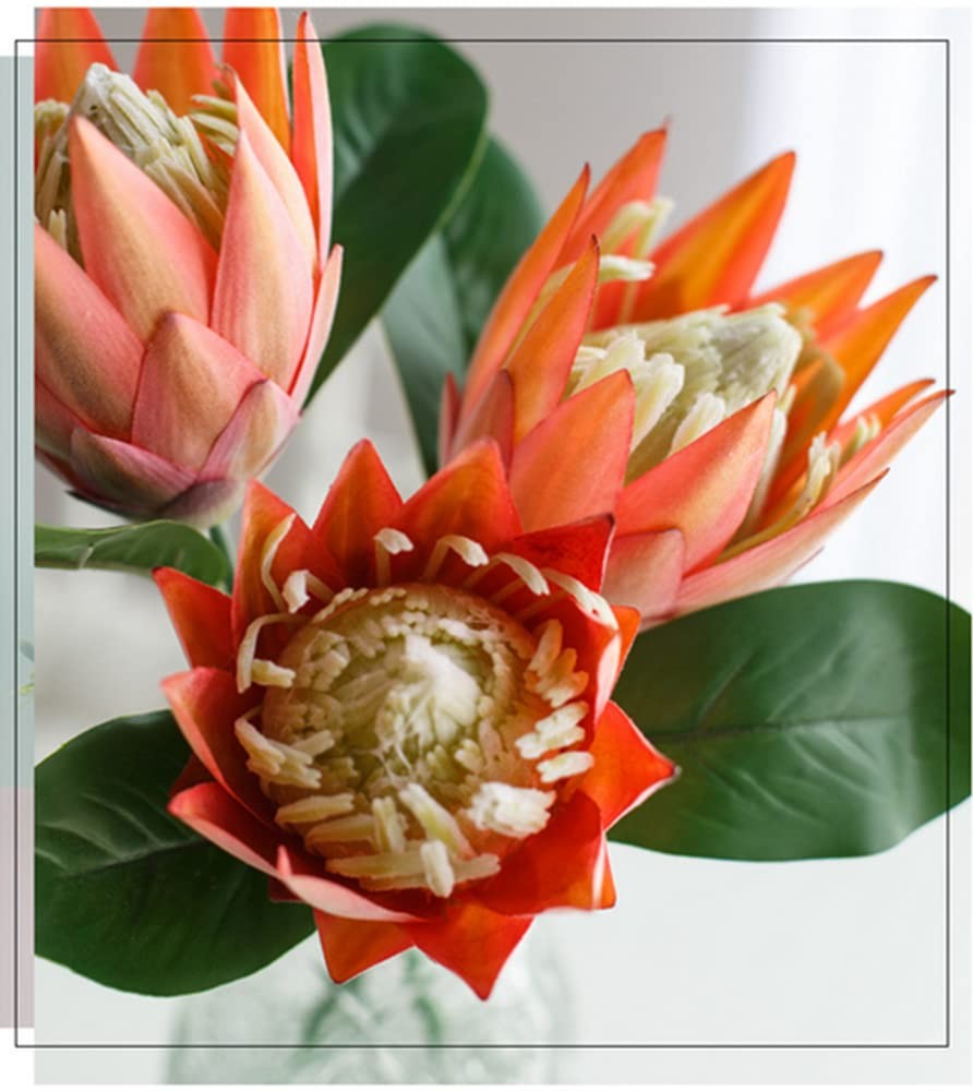 3 PCS Artificial Protea Cynaroides Silk Flower Arrangement Pink Orange