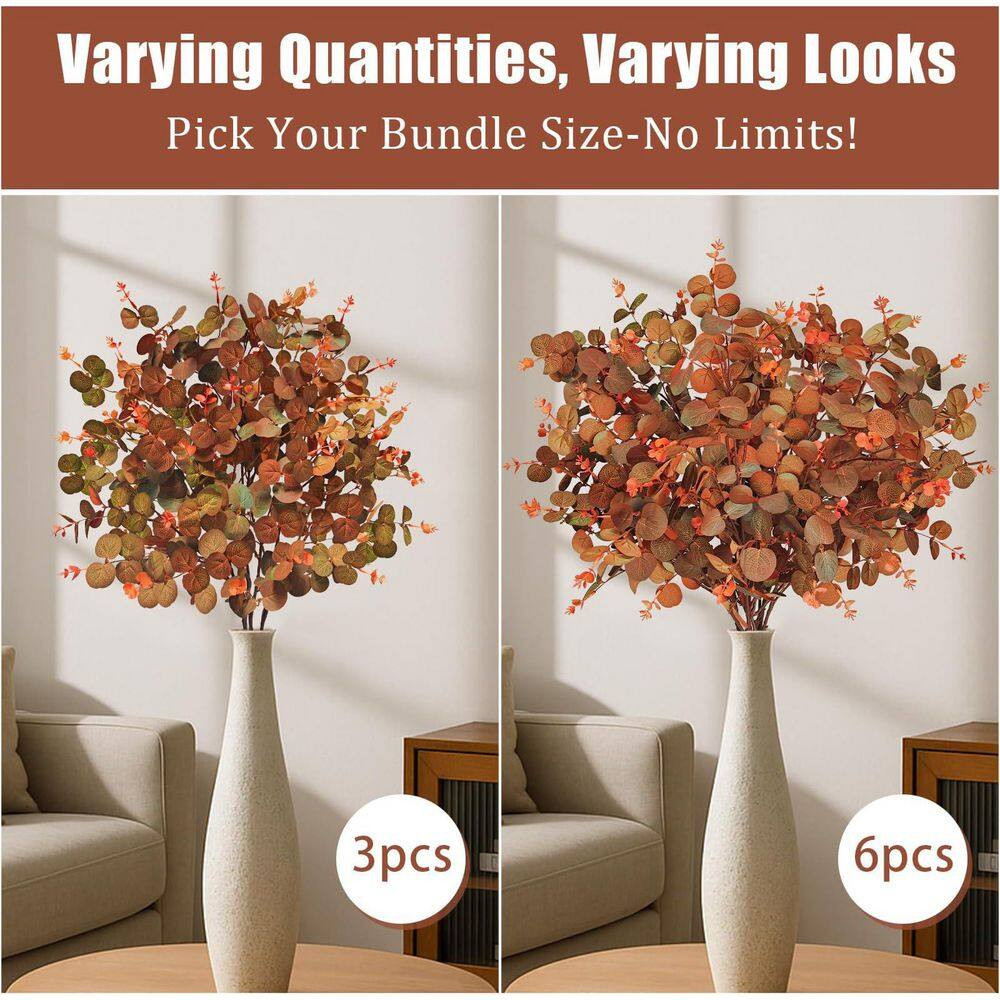 15 In. Fall Series 31 In. Orange Brown Artificial Eucalyptus Leaf Branch Stem fo
