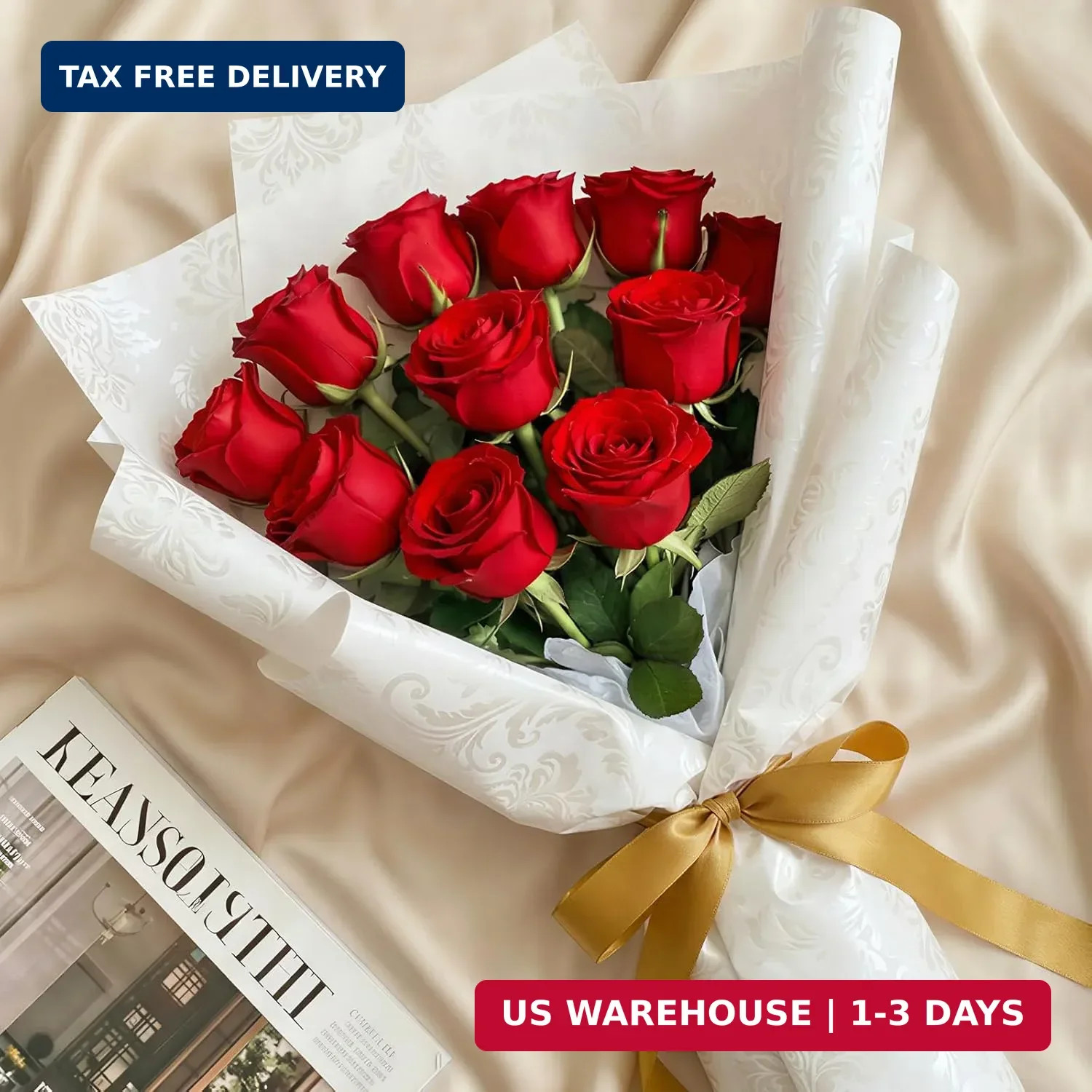 Lifewit Classic Red Artificial Roses Flowers, Faux Long Stem Silk Roses Bulky fo