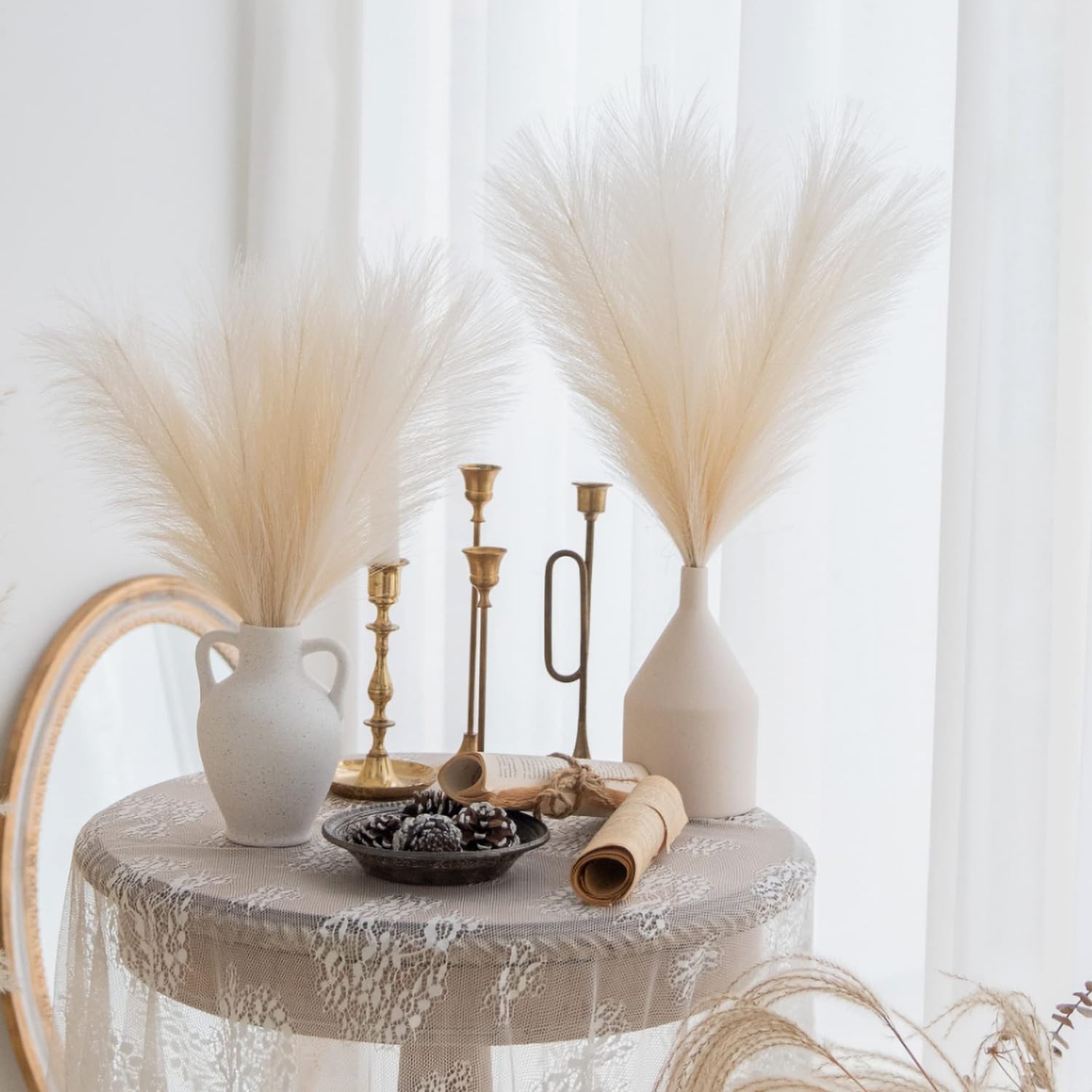 Faux Pampas Grass Decor ， 21.7 Inch Artificial Pampas Grass, Wine Red Reed Gr…