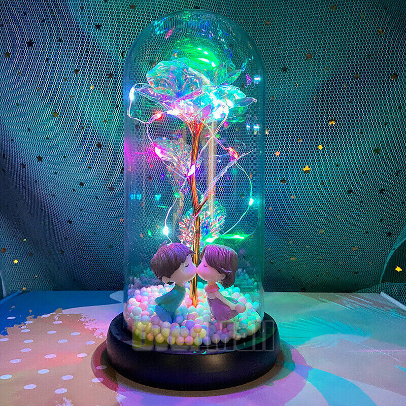 Glass Rose in Glass Dome, Light Up Flower, Eternal Rose – Valentines Day Gifts