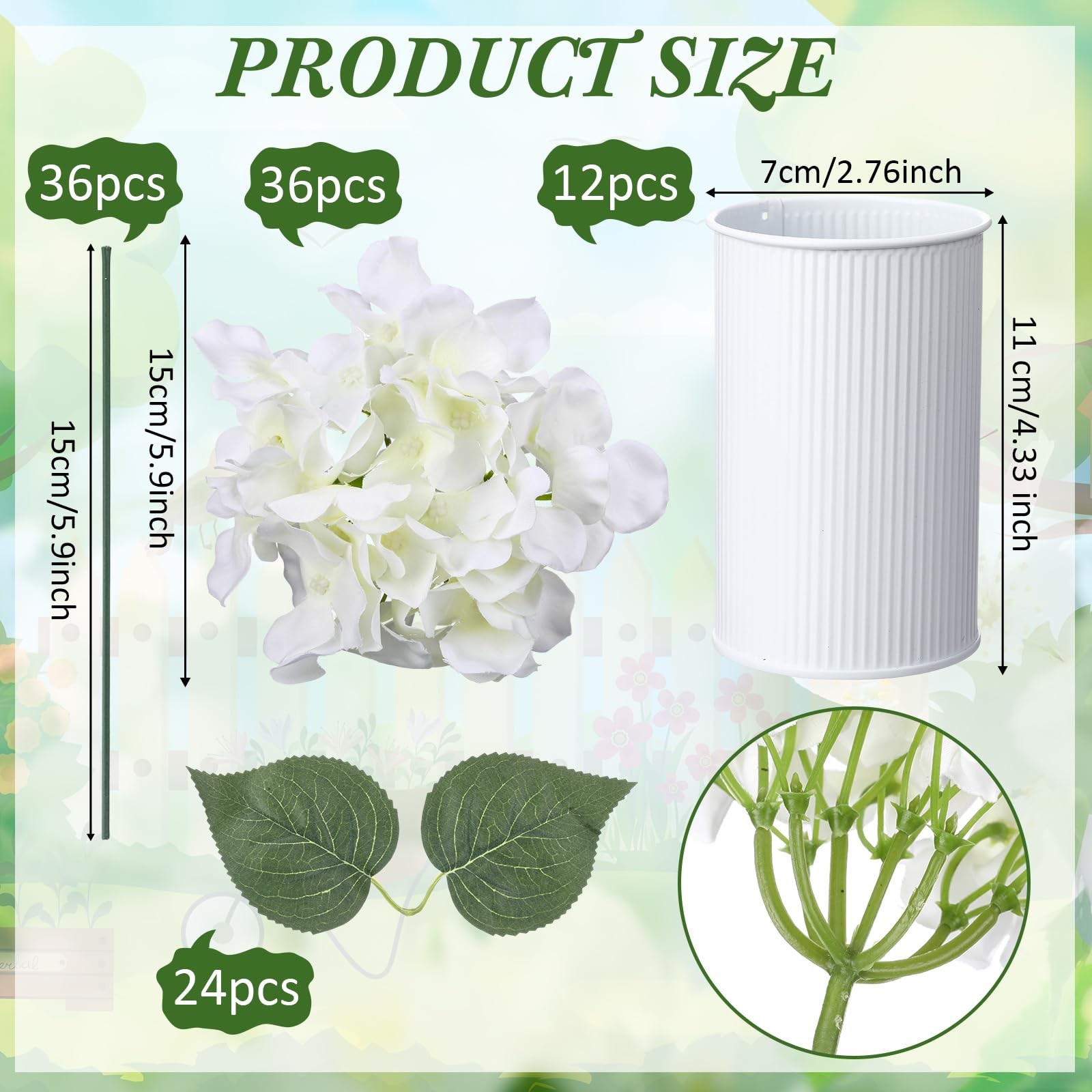 White 12 Sets Wedding Flower Table Centerpieces Artificial Hydrangeas with Ru…