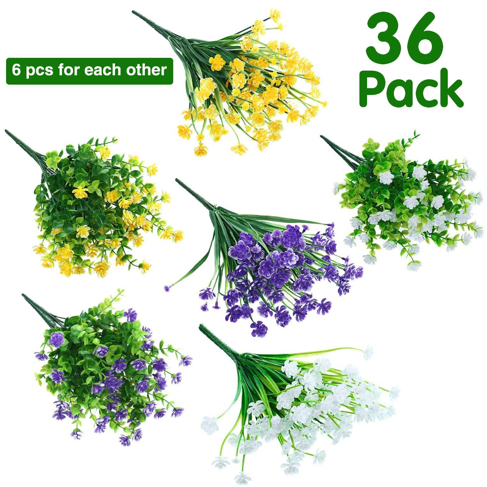 36 Bundles Artificial Flowers for Outdoor, UV Resistant Faux Artificial Plant…