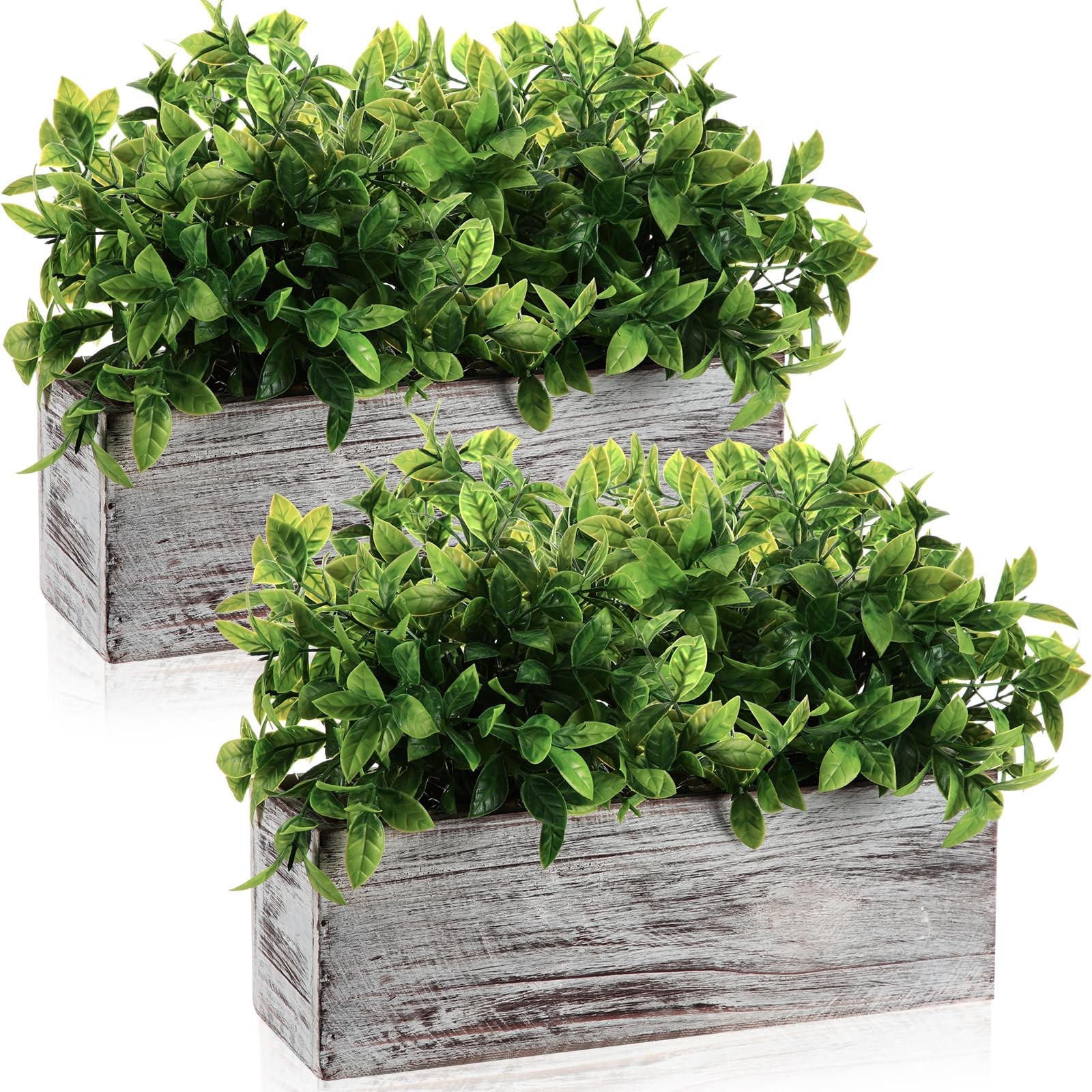 Lyrow 2 Pack Artificial Eucalyptus Plants in Rectangular Rustic Wooden Plante…