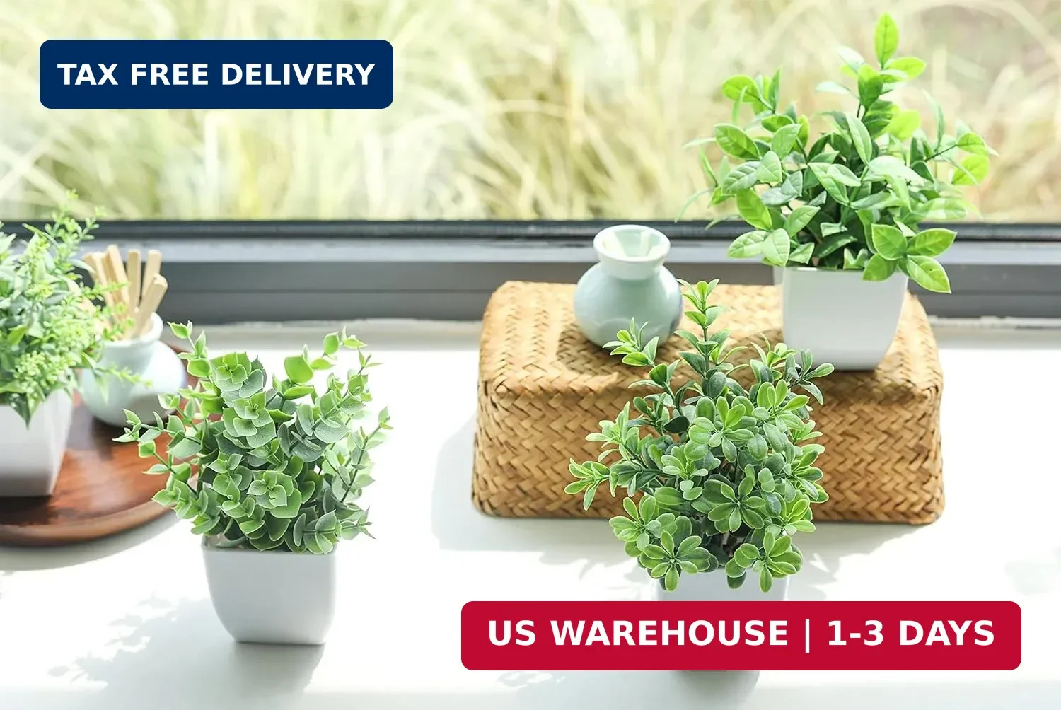 Der Rose 4 Pack Mini Fake Plants, Artificial Plants for Bathroom Home Decor | Fr
