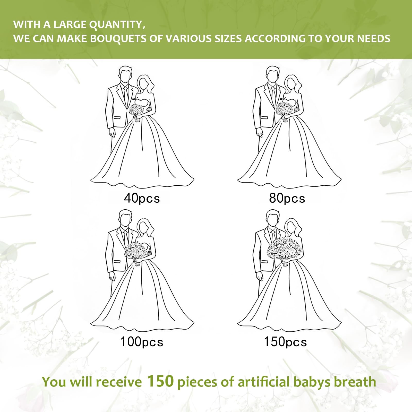 150 PCS White Babys Breath Artificial Flowers Bulk Real Touch Gypsophila Faux