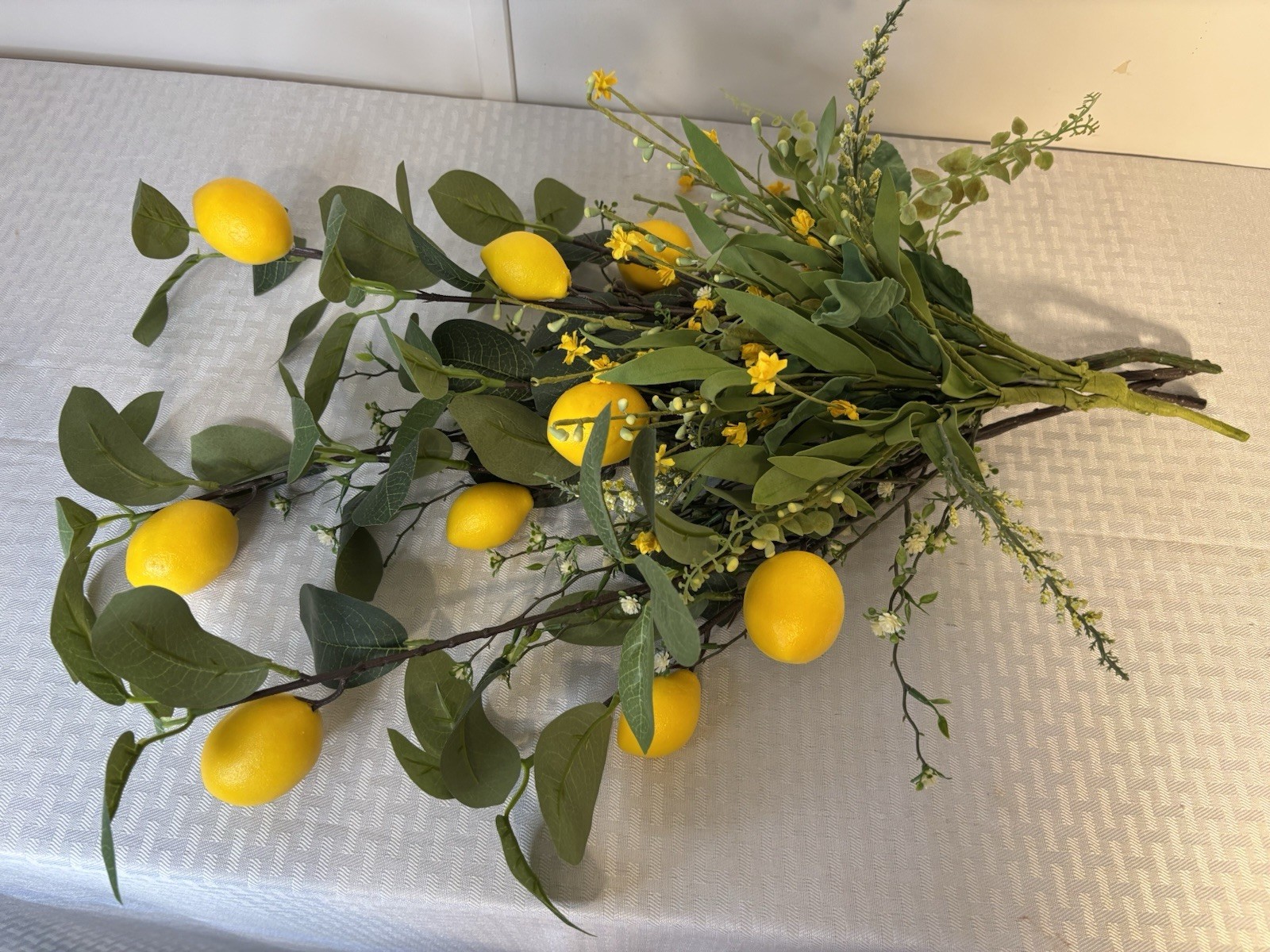 Artificial Lemons on Branches Yellow & White Floral Sprigs Bouquet