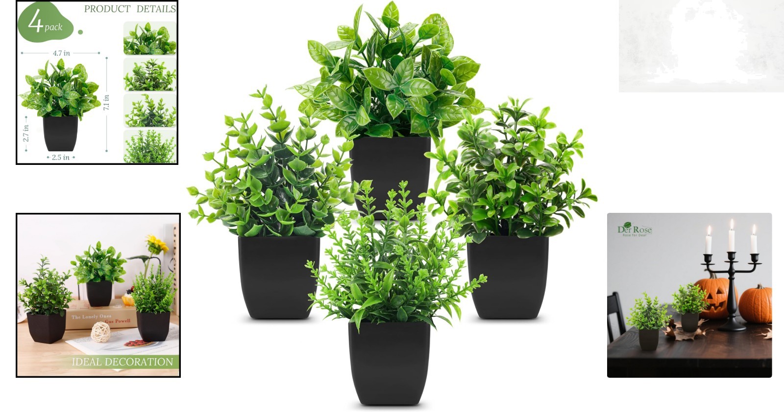 Black Mini Artificial Greenery – 4 Pack for Stylish Bathroom and Office Decor