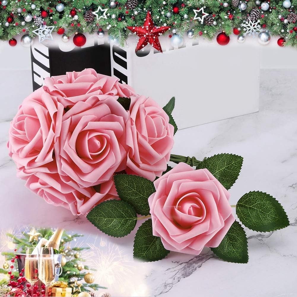 25pcs Realistic Pink Foam Roses – Eco-Friendly Artificial Flowers for Weddings