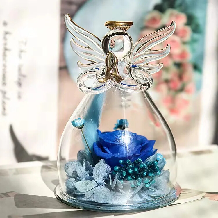 Wholesale Angel Rose in Glass Dome – Gilded angel figurines guardian angel