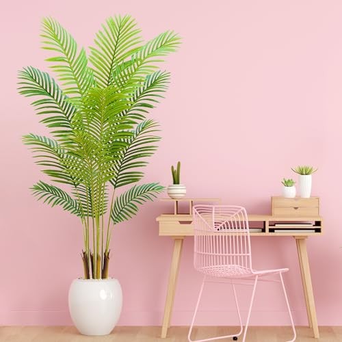 Artificial Palm Tree Indoor 5ft with White Pot,Realistic Leaves 5ft Palm Tree