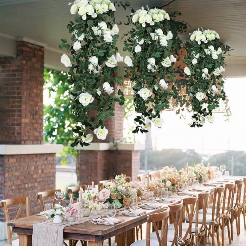 Vibrant White Artificial Rose Vines – 4pcs with 30 LED Lights for Celebrations