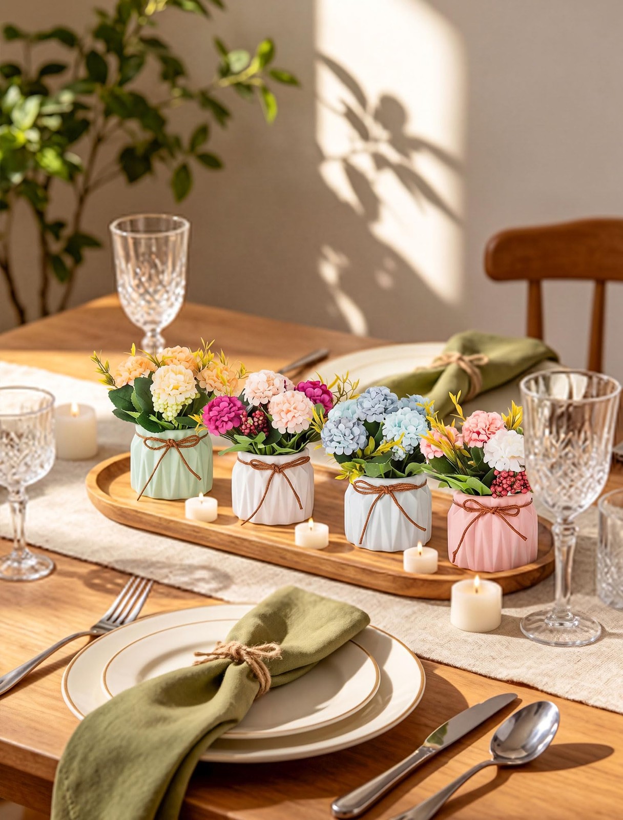 Fake Flowers in Vase for Centerpieces: 4 PCS 5.9 Inch Small Artificial Hydran…