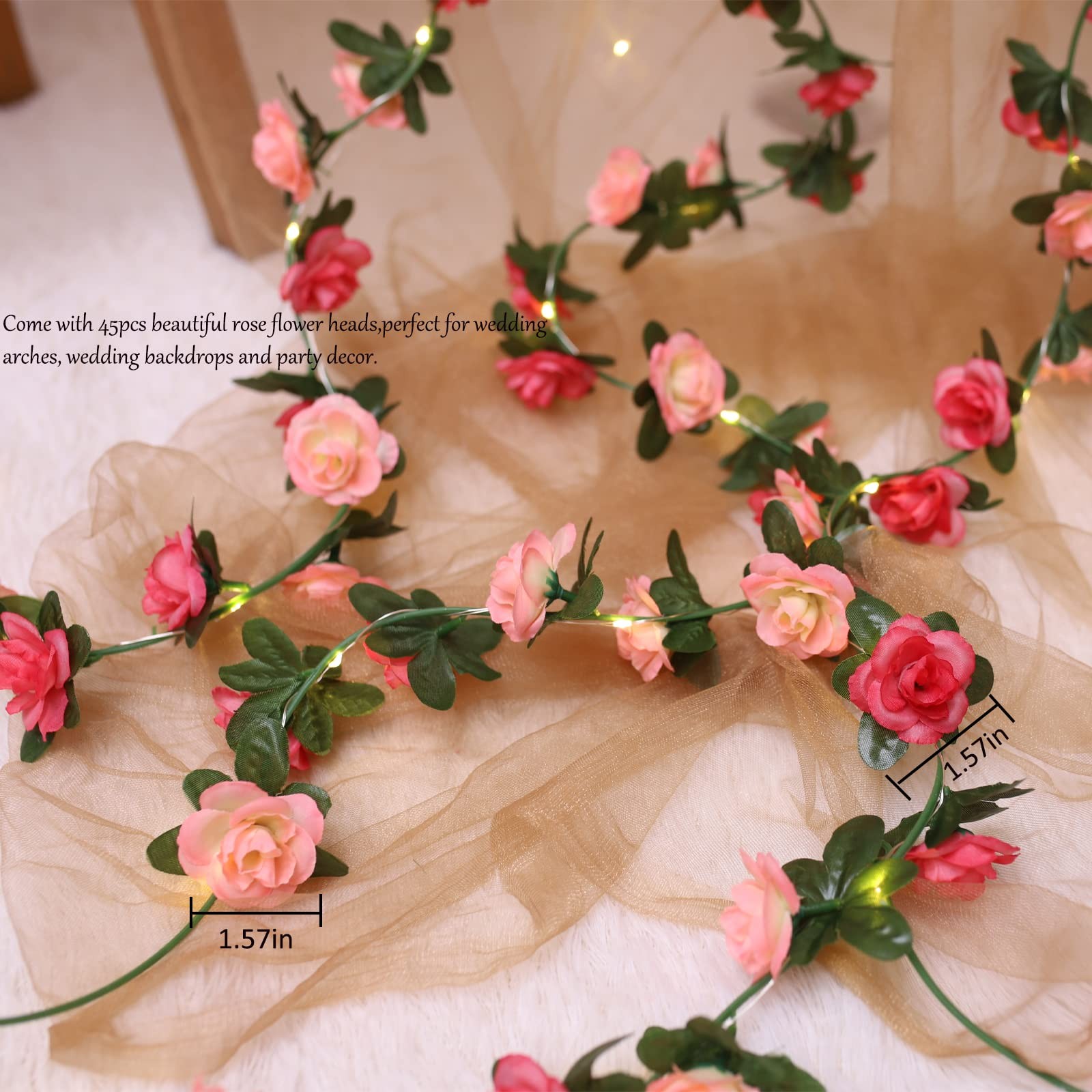 30 LED Rose Flower String Lights 8.2ft Artificial Flower Garland with Lights …