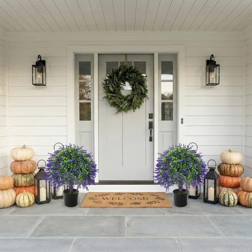 2 Pcs Artificial Lavender Topiary Ball Trees Potted Plants, UV Medium Purple