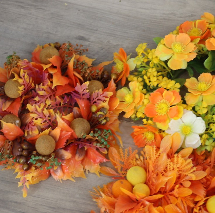 Lot 12 Vintage Artificial Fall Floral Candle Rings Table Centerpieces Autumn