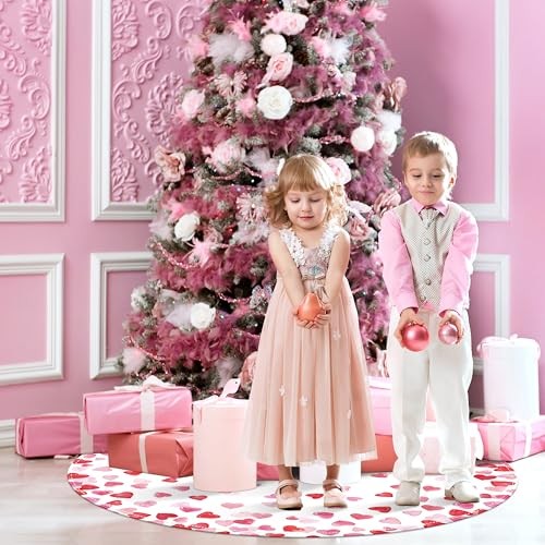Valentines Day Tree Skirt 36 Inch Red Love Heart Xmas Tree Skirt 36″ Pink