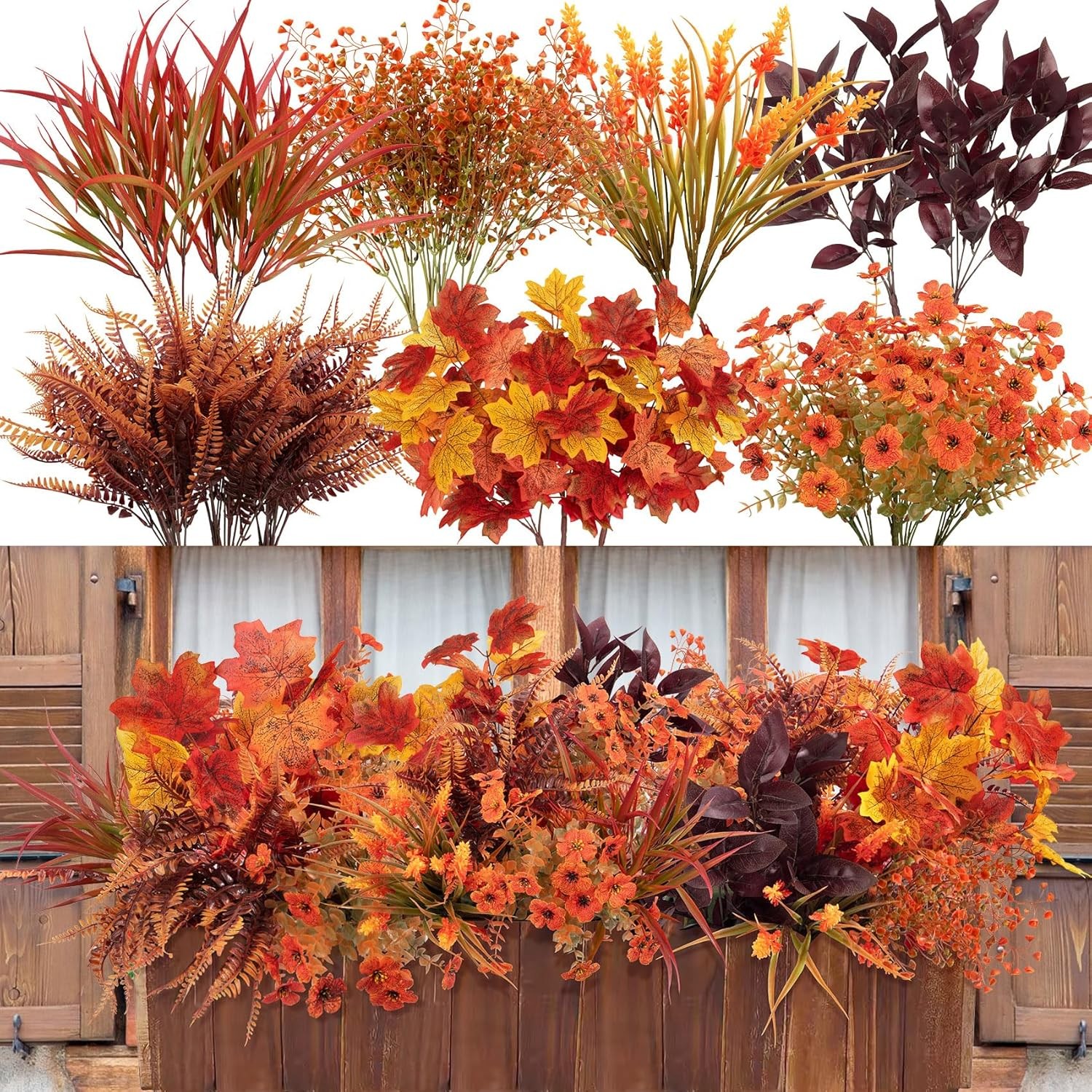24 Bundles Artificial Fall Flowers Fake Mums Outdoor UV Resistant Autumn Decor