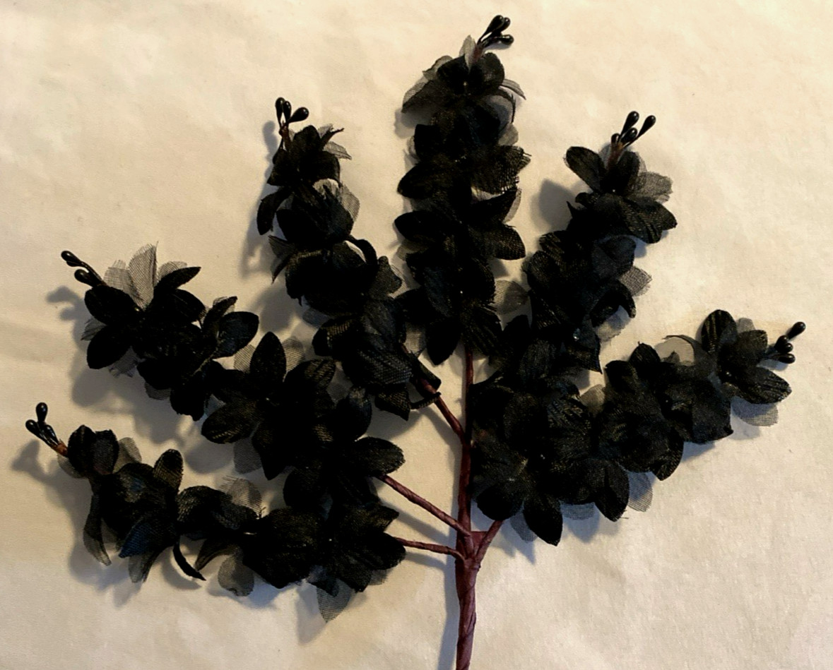 8 Black Floral Picks Halloween, Goth Wedding, Wedding, Black Tie Event 9″