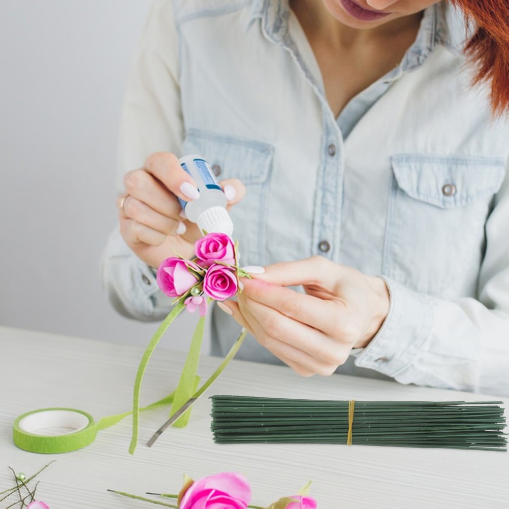 Flexible Green Floral Wire Stems 100Pcs for Crafting Artificial Flowers Home Use