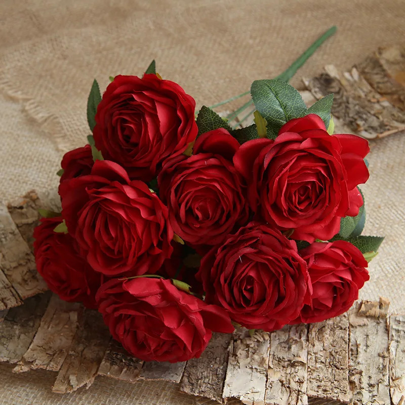 10 Heads Silk Rose Artificial Flowers Bouquet Wedding Garden Home Party Decor