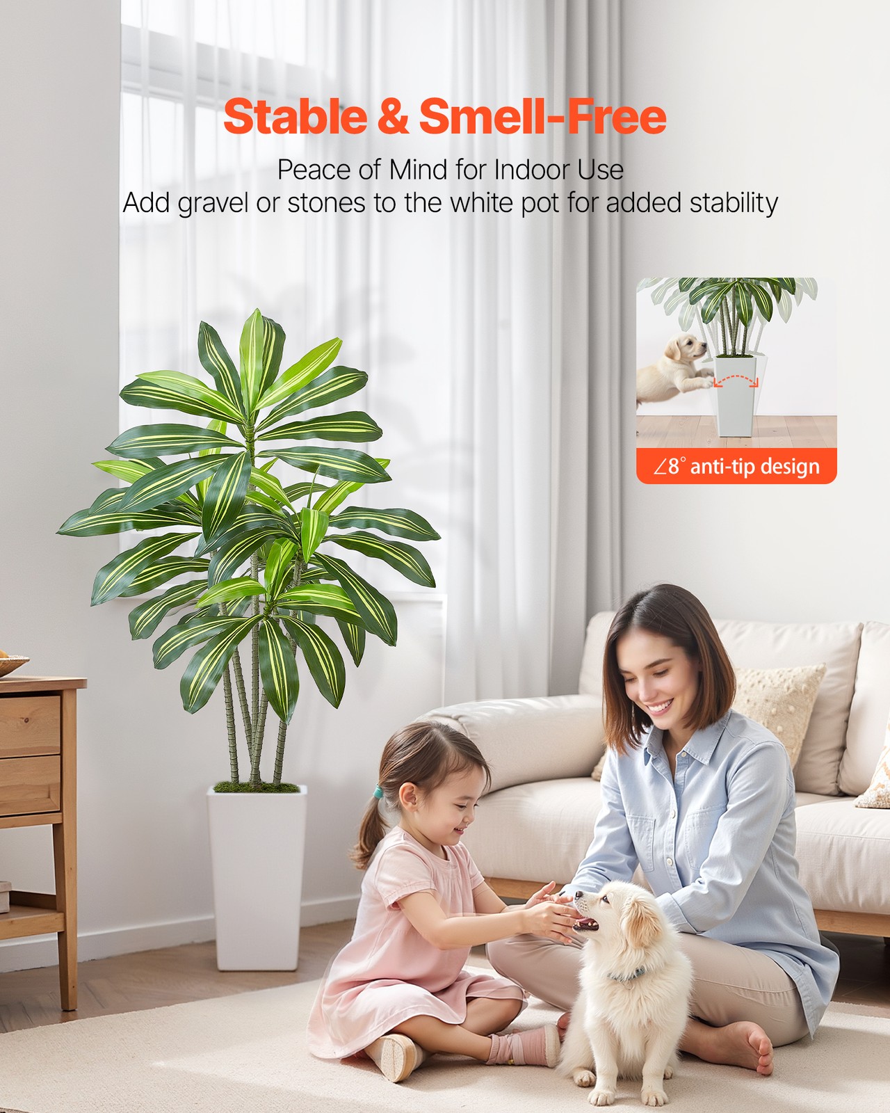 VEVOR 5ft Artificial Dracaena Tree Fake Plant with White Planter Indoor