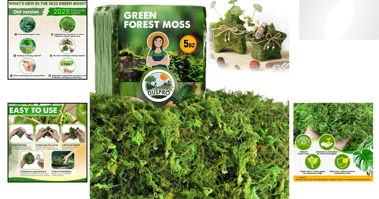 Natural Green Moss 5oz – Vibrant Decorative Moss for Weddings and Crafts
