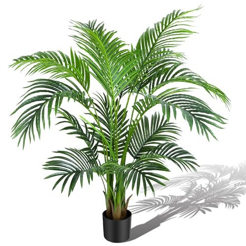 4ft Artificial Areca Palm Tree Plant, 47in Fake Cane Palm Silk Tree 4FT-1 Pack