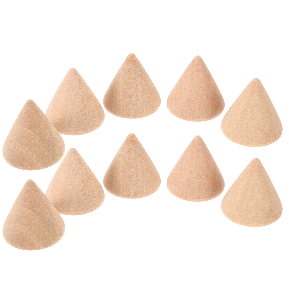 10pcs Miniature Wood Cone Wooden Geometric Shapes Unfinished Cones Crafts