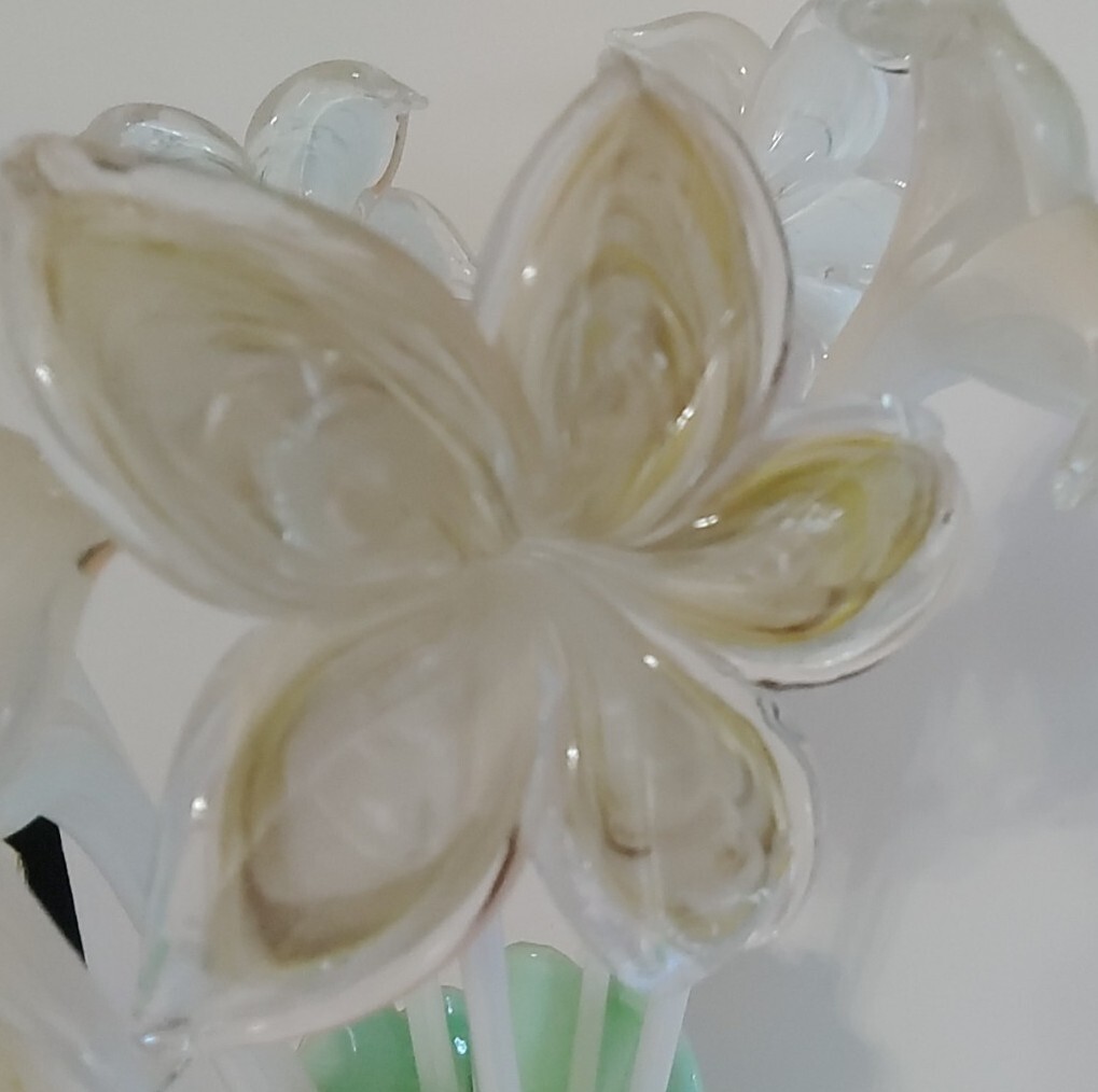 Vintage Royal Gallery YELLOW BROWN WHITE Long Stem Glass Flower *SET 6*