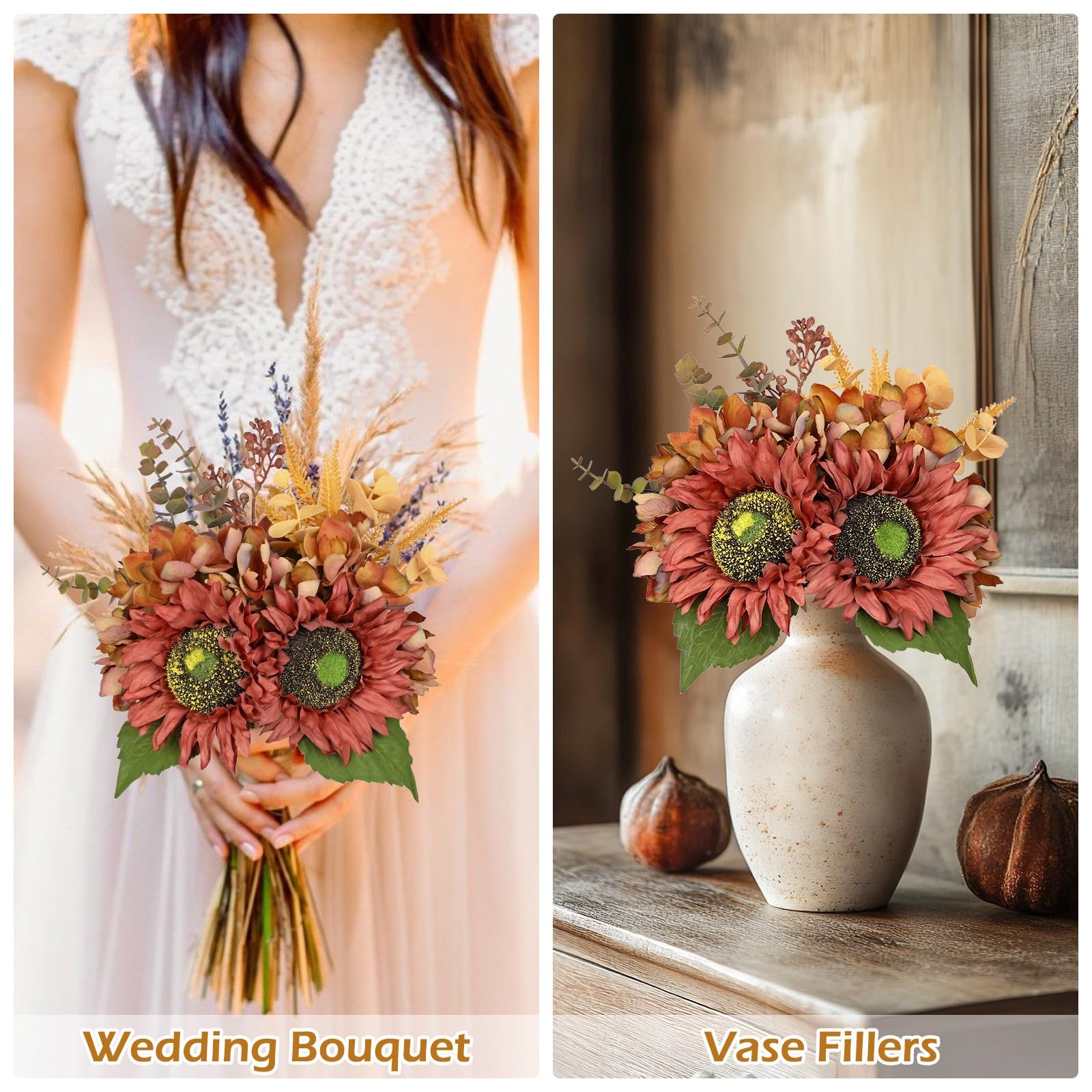 Silk Sunflowers Artificial Flowers with Mason Jar Centerpiece for Table Orang…