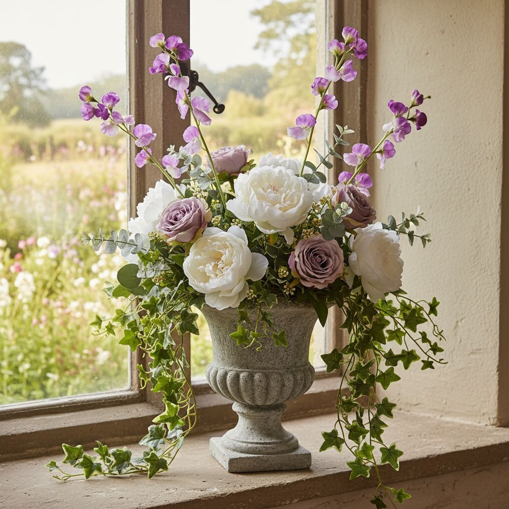 Purple Sweet Pea Flower Stems Faux Floral Spray Cottagecore Wedding Decor Rustic