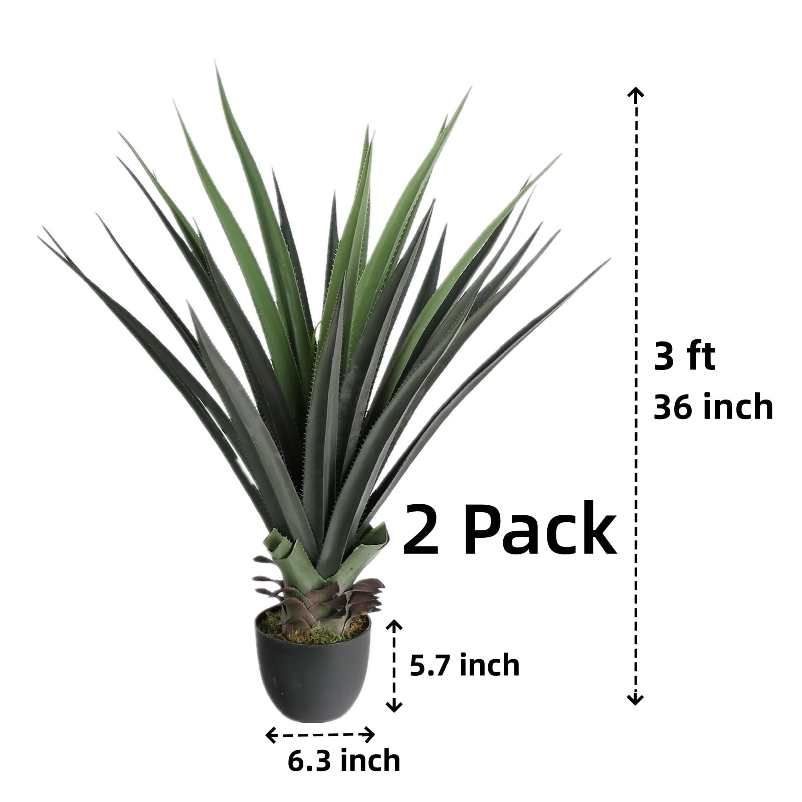 2 Pack 3 ft Artificial Spiked Agave Plant 36 inch Faux Agave Plants Fake Floo…