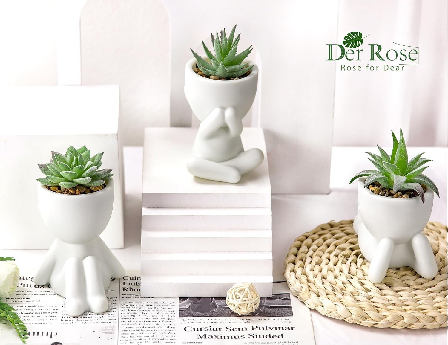 3-Pack Fake Succulents in White Human-Shaped Pots