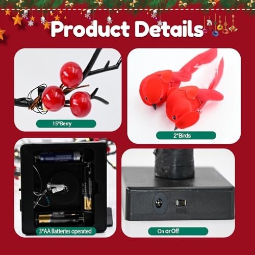 Set of 2 Vintage Glowing Trees with Cardinals, Dual Power USB/Battery Operate…