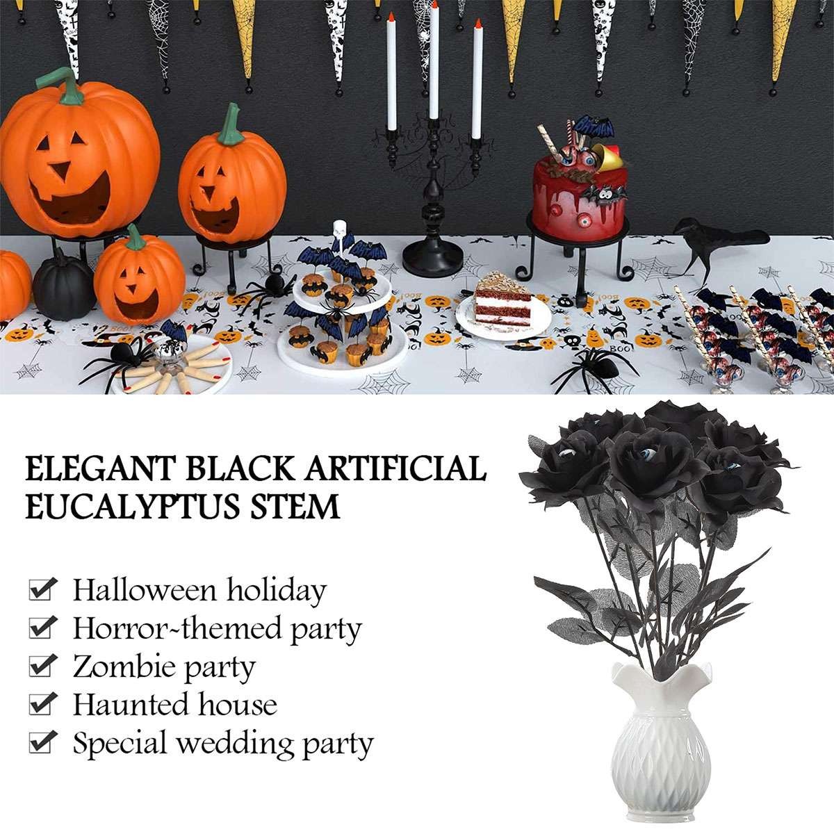 Black Artificial Eyeball Rose Bouquet Flower Eye Ball Rose Halloween Party Decor