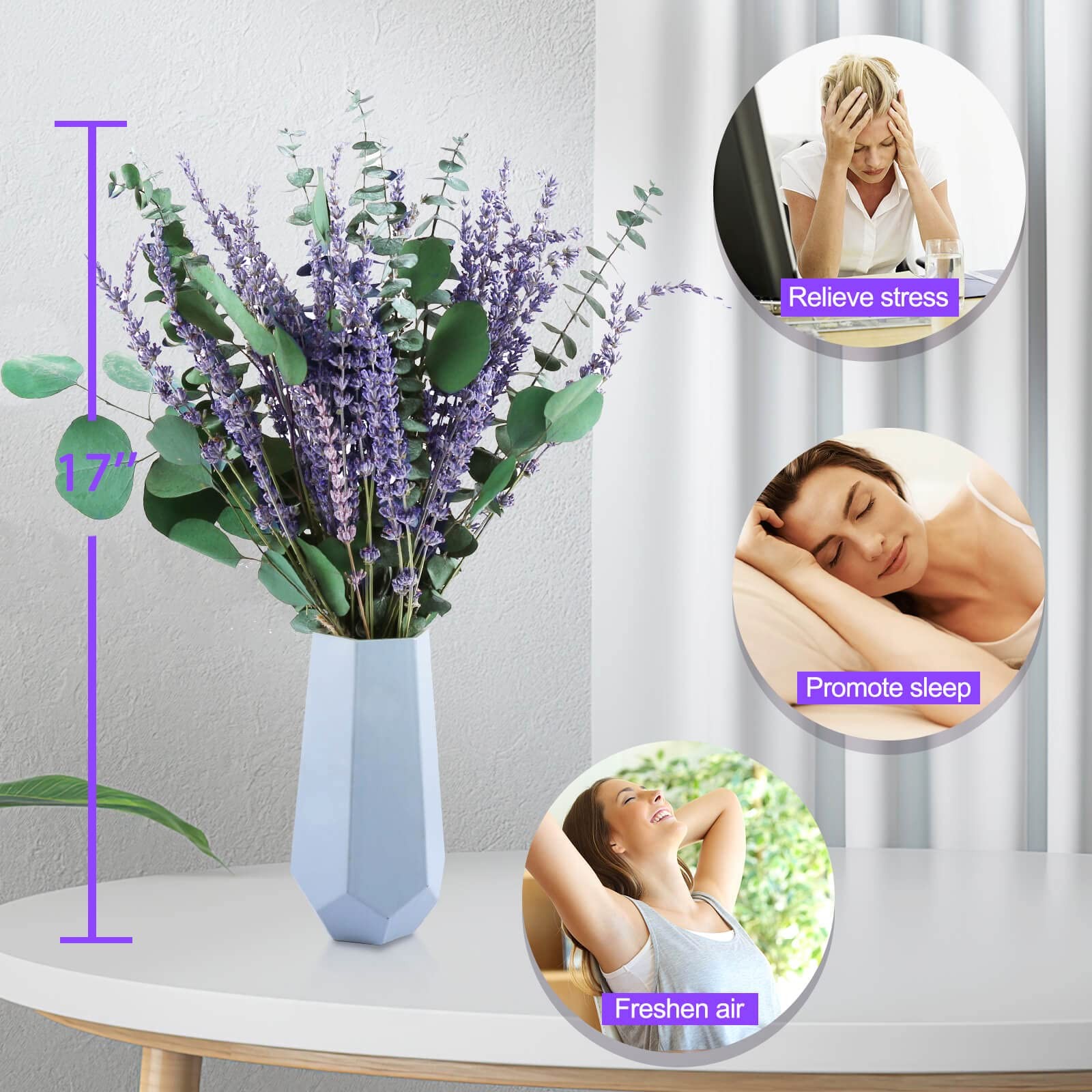 80 PCS Large Dried Preserved Eucalyptus Stems & Lavender Flowers Bundle for S…
